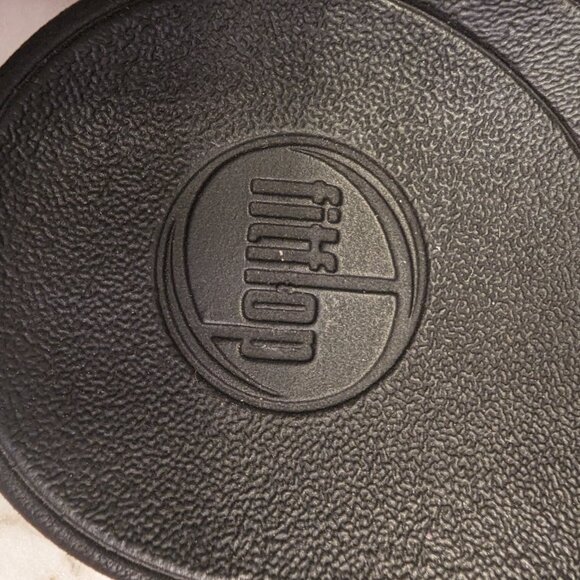 Ladies  Black Fitflops Slides with Double Gold Metallic Straps - Picture 4 of 5